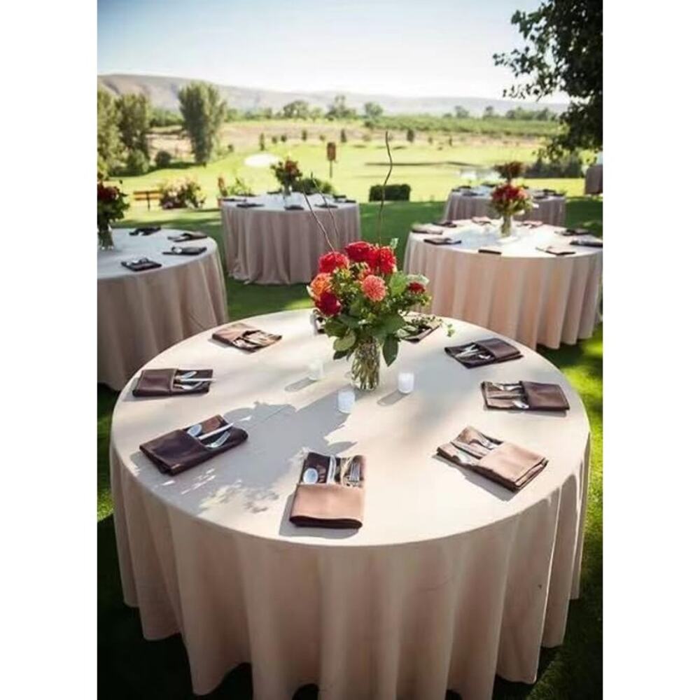 10 Pack Ivory Round Table Cloths, 90" Polyester , Wrinkle Resistant,Washable - Picture 4 of 7